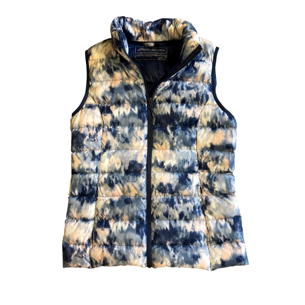 Eddie Bauer Down Waterfawl Feather Blend Blue Tie Dye Puffer Vest Full Zip EB650